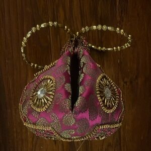 NWOT Afghani Jeweled Purse with Gold Round Handles & Zipper & Crystal Accents